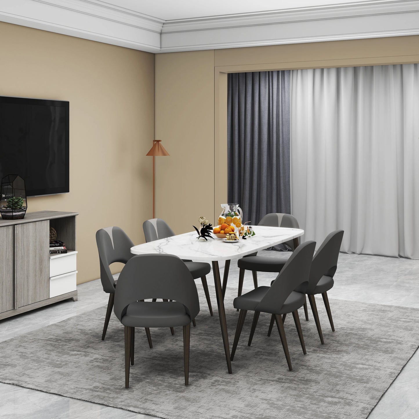 Meja makan DT Millea + DC Aurora 160 GREY