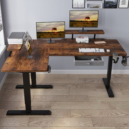 Mxtark 63 inches1.6M L Shape  Electric Standing Desk Single Motor  Stand Desk With Laminated drawer