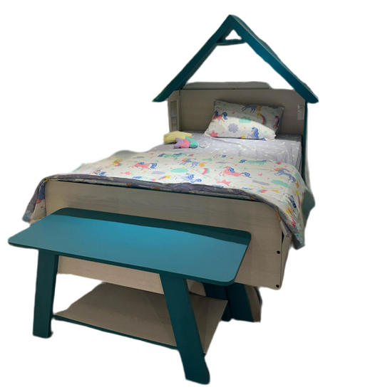 Tempat Tidur Anak Bentuk Rumah Minimalis – Warna Biru Putih