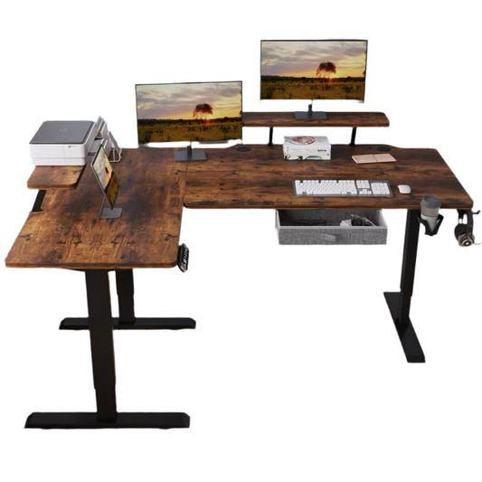 Mxtark 63 inches1.6M L Shape  Electric Standing Desk Single Motor  Stand Desk With Laminated drawer