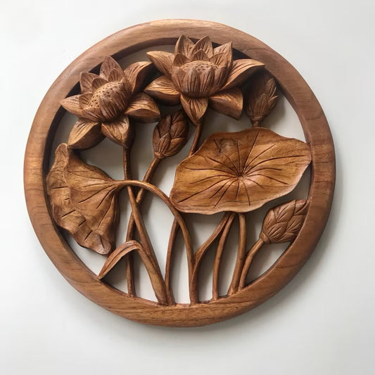 Hiasan dinding bunga lotus jati
